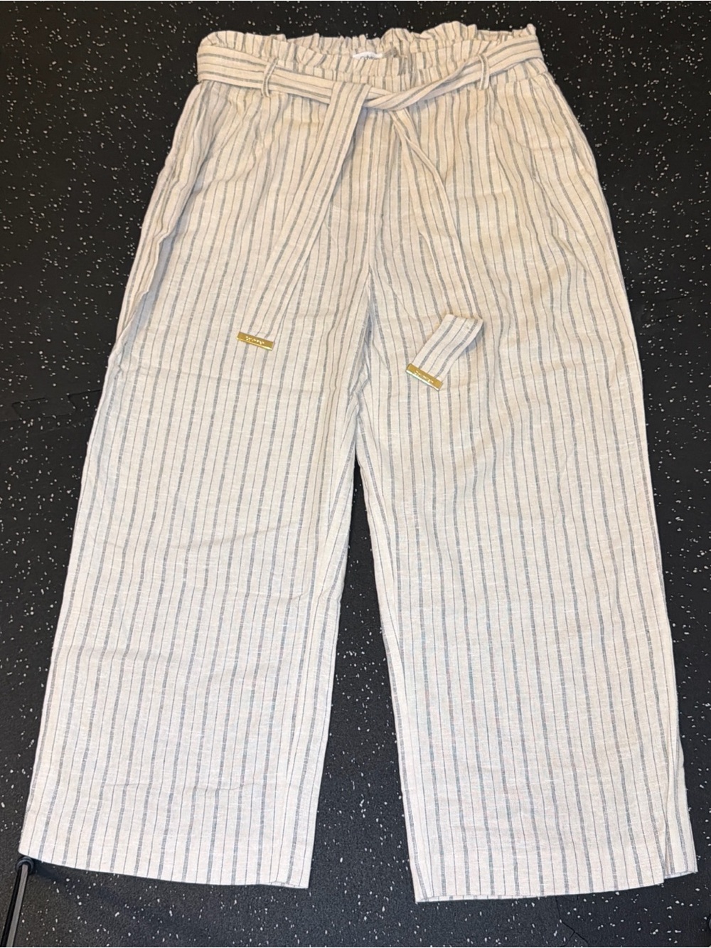 Calvin Klein Cream linen blend pants with Navy Pinstripes